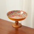 Alzatina portafrutta in ceramica stile bohémien con base in legno motivo mandala colorato piatto - Piatto con piede bohémien da 8 pollici [arancione] profondo / Come mostrato