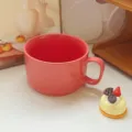 Grande ciotola in ceramica macaron per noodle, tazza resistente con manico per uso domestico. - Rosso rosa