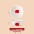 Zuppiera in ceramica con motivo a mela rossa, stoviglia rotonda da 8 pollici per la cucina - Ciotola per zuppa mela rossa da 8 pollici