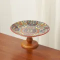 Vassoio da frutta in ceramica stile bohémien, piatto da dessert retro per la casa. - Piatto con piede bohémien da 8 pollici [Rosso] poco profondo / Come mostrato