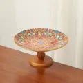 Vassoio per frutta in ceramica stile bohémien con supporto in legno, piatto dessert retro. - Piatto con piede bohémien da 8 pollici [Arancione] stile basso / Come mostrato