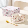 Luxury ceramic clover coffee cup and saucer set with gift box for afternoon tea. - 250 ml / Pink