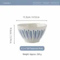 Japanse stijl keramische kom met blauwe strepen, diameter 11.5cm voor de keuken. - Lanyun kom op voet met gehamerde textuur, 4,5 inch