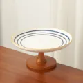 Vassoio per frutta in ceramica con base in legno, piatto da dessert in stile retro e porta snack. - Piatto con piede a motivo circolare da 10 pollici / Come mostrato