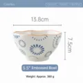 Japanse keramische kom met blauw bloemmotief, 13,8 cm diameter, 7,5 cm hoogte, voor thuisgebruik. - Lanyun kom op voet met gehamerde textuur, 5,5 inch
