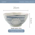 Japanse stijl keramische kom met blauwe strepen patroon, 8 inch grote soepkom. - Blue Rhyme - Gehamerde kom op voet 8"