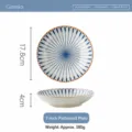 Japanse stijl keramische rijstbord met blauwe strepen, 7 inch 17.8cm diameter, elegant servies. - Blue Rhyme - Gehamerd dinerbord 7"
