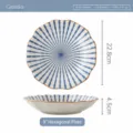 9 Inch Japanse Keramische Zeshoekige Plaat Blauwe Strepen Servies Schotel - Blue Rhyme - Zeshoekig bord 9"