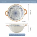 Japanse stijl keramische dubbele oor soepkom onderglazuur blauwe lijnen servies 9.5 inch - Blue Rhyme - Soepkom met oren 9,5"