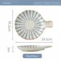Japanse stijl keramische schelpschaal met handvat, blauw gestreept servies, 24,5cm - Blue Rhyme - Schelpbord