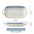 Grote rechthoekige keramische serveerschaal in Japanse stijl met handgrepen en blauwe strepen. - Blue Rhyme - Rechthoekig bord met oren 14"