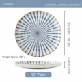 Japanse stijl 10 inch keramisch plat bord met blauwe strepen en oranje rand ontwerp. - Blue Rhyme - Ondiep bord 10"