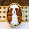 Cute animal plush toy in woven basket nest soft creative doll birthday gift for kids - Brown Panda