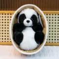 Cute panda plush toy in woven basket soft stuffed animal doll birthday gift for kids - Black Panda