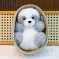 Cute grey and white plush animal toy sitting inside woven basket fluffy stuffed doll gift - Gray Panda