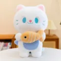 Juguete gato de peluche blanco sosteniendo pez lindo muñeco suave cojín variante azul - 22cm