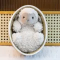 Cute fluffy lamb plush toy sitting in woven basket stuffed animal creative gift for kids birthday - Sheep