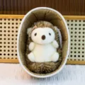 Cute hedgehog plush toy in woven basket soft stuffed animal doll birthday gift for kids - Brown Hedgehogs