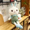 Cute plush rabbit doll toy with cute striped clothes and green overalls, soft stuffed animal. - Blue Rabbit / 45cm
