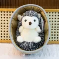 Cute cartoon hedgehog plush toy with woven nest soft animal doll for kids birthday gift - Grey Hedgehogs