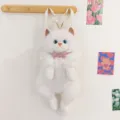 White plush cat backpack, cute simulation kitty bag with lace collar and bow for girls gift. - White Ragdoll Cat / 55cm