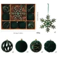 Elegant dark green velvet flocked Christmas ornament set with snowflake and ball designs - 2 Pcs/Set / Dark Green Snowflake Set