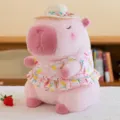 Lindo peluche de capibara rosa con sombrero y vestido floral, animal de peluche. - Serie de peluches rosa / 24 cm 0,22 kg