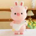 Simpatico peluche maialino rosa che tiene una paperella bianca, orecchie da coniglio, bambola. - 30 cm / Maialino che abbraccia un'oca