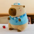 Tierno peluche de capibara con camisa hawaiana y sombrero, suave muñeco para niños. - Serie de peluches azul / 24 cm 0,22 kg