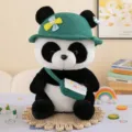 Cute plush panda toy wearing green hat and shoulder bag, soft stuffed animal gift for kids. - Green Hat and Crossbody Bag Style / 25cm