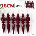 Set of 6 burgundy red flocked tapered Christmas ornaments for festive tree decoration - 6 Pieces/Pack / Flocked Painted Burgundy