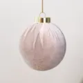 Elegante pallina di Natale da 8 cm in velluto rosa chiaro con cappuccio dorato - Grigio