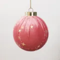 Elegante pallina di Natale in velluto rosa da 8 cm decorata con paillettes a stella d'oro - Stella a cinque punte rosa chiaro