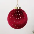 Pallina di Natale in velluto rosso con paillettes argento e tappo dorato - Rosso Vino a Pois
