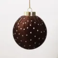 Elegante pallina di Natale in velluto marrone con punti argento 8cm per l'albero - Pois Caffè