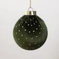 Elegante pallina di Natale in velluto verde scuro da 8 cm con glitter argento - Pois Verde