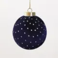 Lussuosa pallina di Natale in velluto blu scuro da 8 cm con scintillanti pois argentati - Pois Blu Scuro