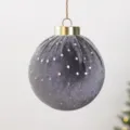Elegante pallina di Natale in velluto grigio da 8 cm con paillettes argento per decorazione - Grigio a Pois