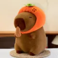 Cute capybara plush toy wearing persimmon hat, soft stuffed animal doll, perfect cozy gift. - Good Luck Capybara / 30cm