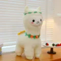 Cute white alpaca plush toy with floral wreath, soft stuffed animal doll for kids home decor. - 40CM / White