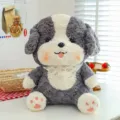 Cute plush border collie dog doll toy with floral scarf, soft stuffed animal for kids gift. - 23cm / Gray
