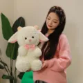 Cute fluffy white sheep plush toy with pink bow, soft stuffed lamb doll pillow for kids and girls. - 23cm / Princess Lamb