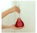 Red velvet leather wedding candy bag, portable drawstring gift pouch for bridal return gifts. - S / Burgundy