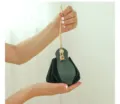 Dark green velvet wedding candy gift bag with leather strap and golden cord variant - S / Dark Green