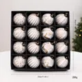 Set di 16 palline di Natale vintage bianche e oro in scatola - 6cm (Confezione da 16) / Bianco e Oro Antico