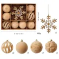 Beige flocked velvet Christmas ball and snowflake ornament set for tree decoration - 2 Pcs/Set / Khaki Snowflake Set