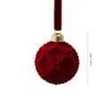 Rode geflokte fluwelen kerstbal van 6 cm diameter met bijpassend ophanglint - Geflokte polygonale sneeuwvlokbal 6cm wijnrood