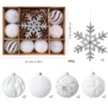 Premium white flocked Christmas ornament set with glitter snowflake and velvet hanging balls - 2 Pcs/Set / Silver White Snowflake Set