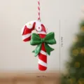 Professional resin Christmas candy cane ornament with green bow and size markers - Bow Cane