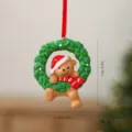 Handcrafted Christmas teddy bear in wreath resin ornament with detailed size annotations - Wreath Bear